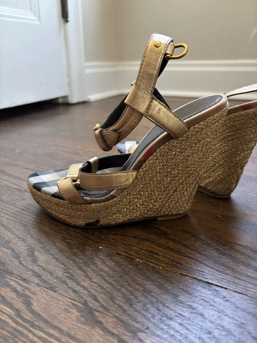 Burberry Gold Metallic Nova Check Espadrilles - Picture 5 of 7